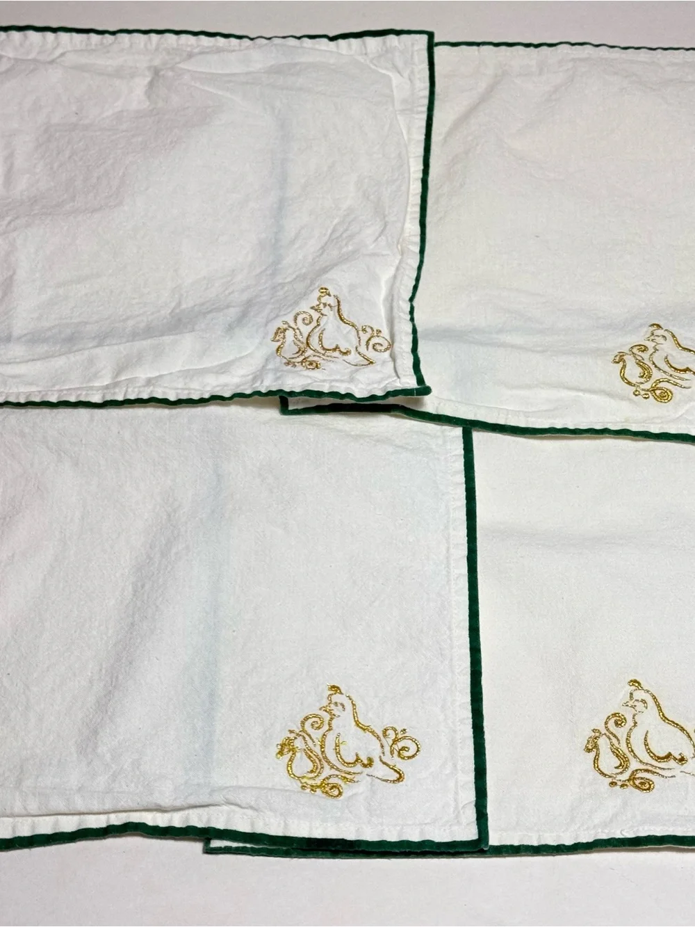 11 Charming Vintage White Cotton Embroidered Christmas Napkins Partridge Bird